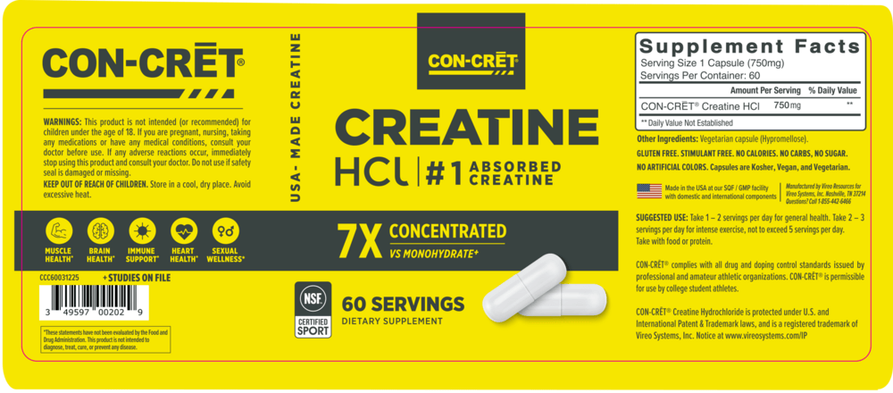 Creatine HCl Capsules, 750mg