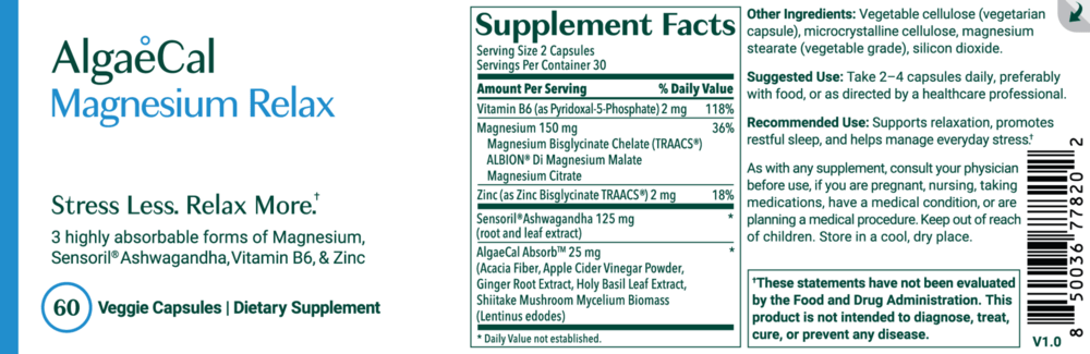 AlgaeCal Magnesium Relax Veggie Capsules