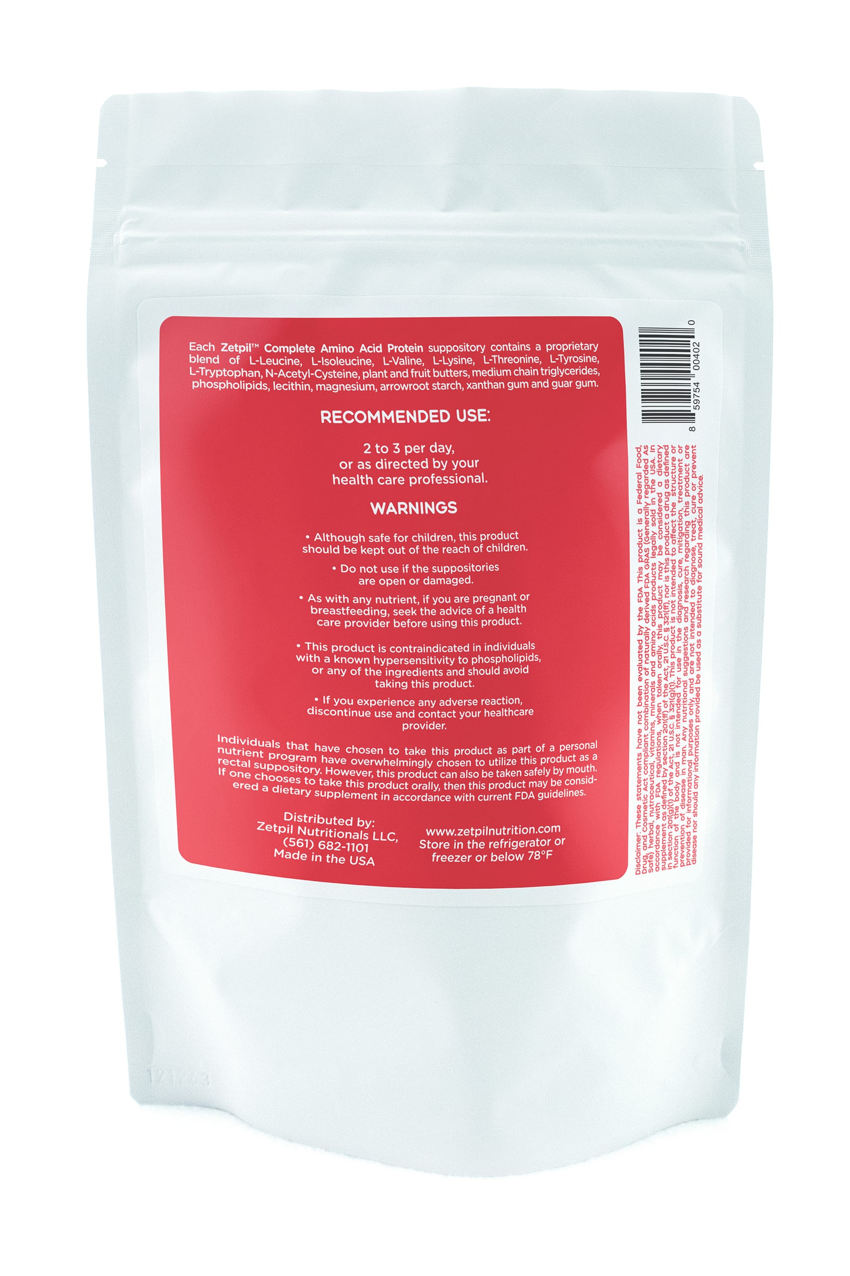Zetpil™ Complete Protein Amino Acid Suppository (60 suppositories)